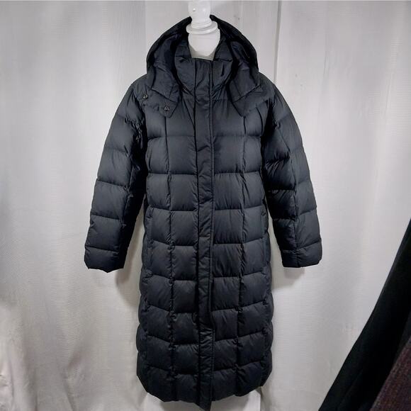 LANDS' END! STUNNING DOWN FILLED BLACK PUFFY STYLE HOODIE COAT, JACKET! SZ L - Picture 2 of 15